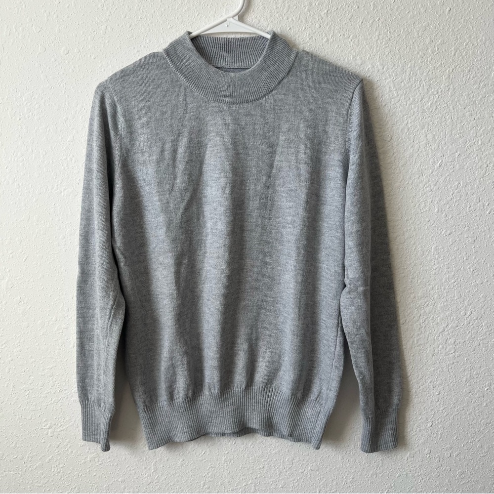 Light gray mock neck sweater lightweight long sleeve